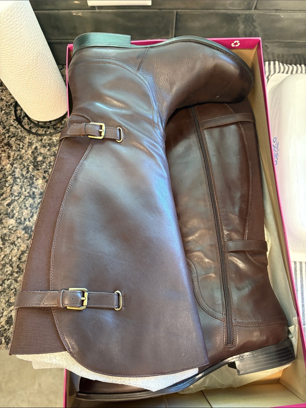 Naturalizer Women's Brown Tall Leather Boots with Buckle Detail